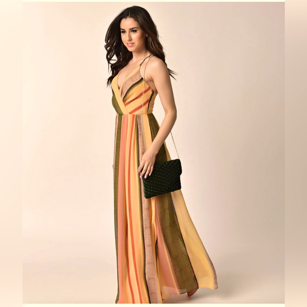 Chiffon Multicolored, Spaghetti Strap, A-line Flowey Maxi Dress